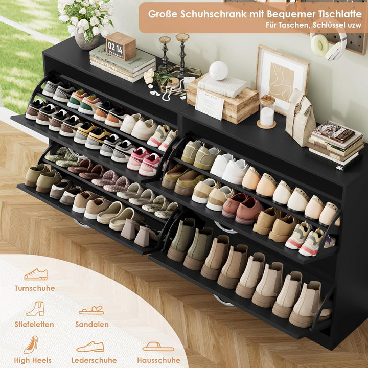 FirFurd Schuhschrank schwarz mit Schuhkipper für 8-16 Parre, Schuhregal platzsparend für Schuhaufbew