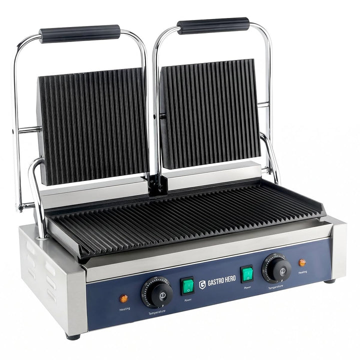 GastroHero Kontaktgrill ECO Doppel Kontaktgrill gerillt 3,6 kW Panini Grill Gastro Grill Sandwichgri