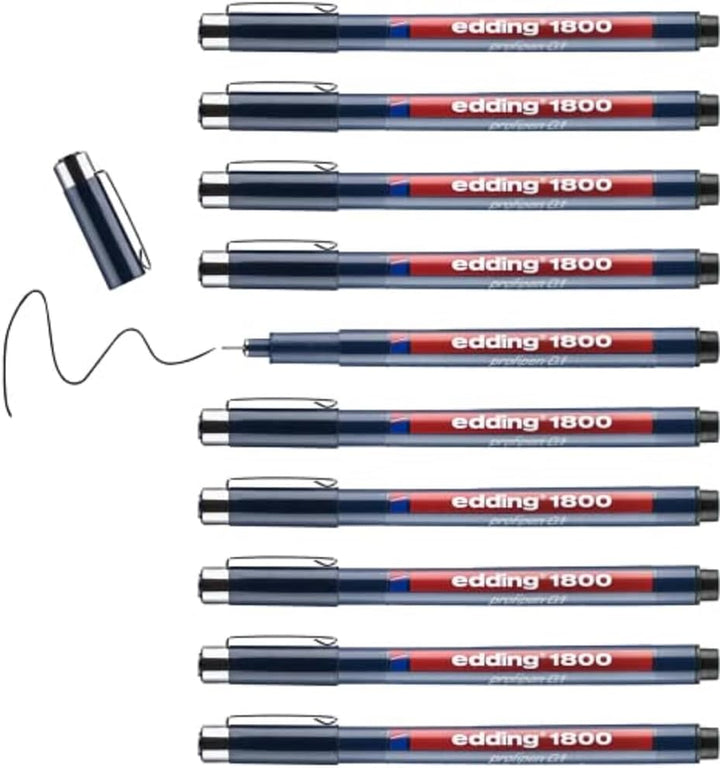 edding 1800 Präzisionsfeinschreiber - schwarz- 10 Stifte - Linienbreite 0,25 mm - Fineliner zum präz