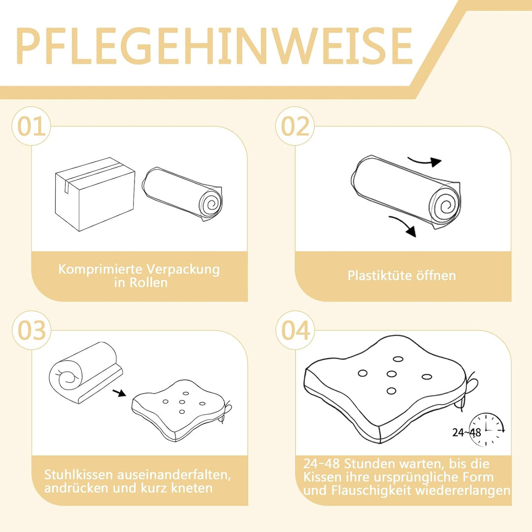 Sitzkissen, 2er Set Stuhlkissen aus Cordstoff, Memory Foam mit Doppel-Layer Design, Befestigungsriem
