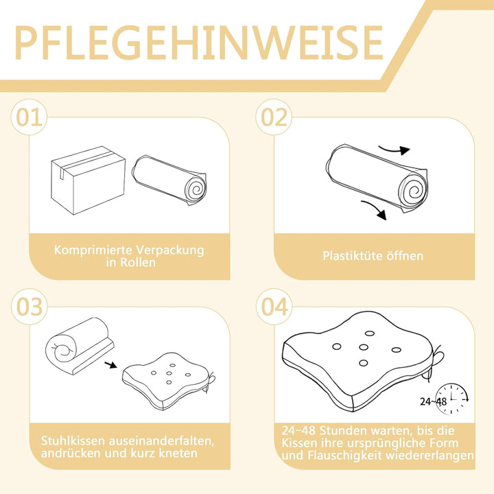 Sitzkissen, 2er Set Stuhlkissen aus Cordstoff, Memory Foam mit Doppel-Layer Design, Befestigungsriem