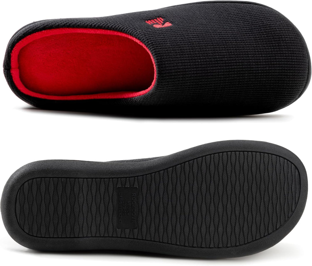 RockDove Herren Original Zweifarbige Hausschuhe mit Rückstellschaum 42/43 EU Schwarz und Rot, 42/43
