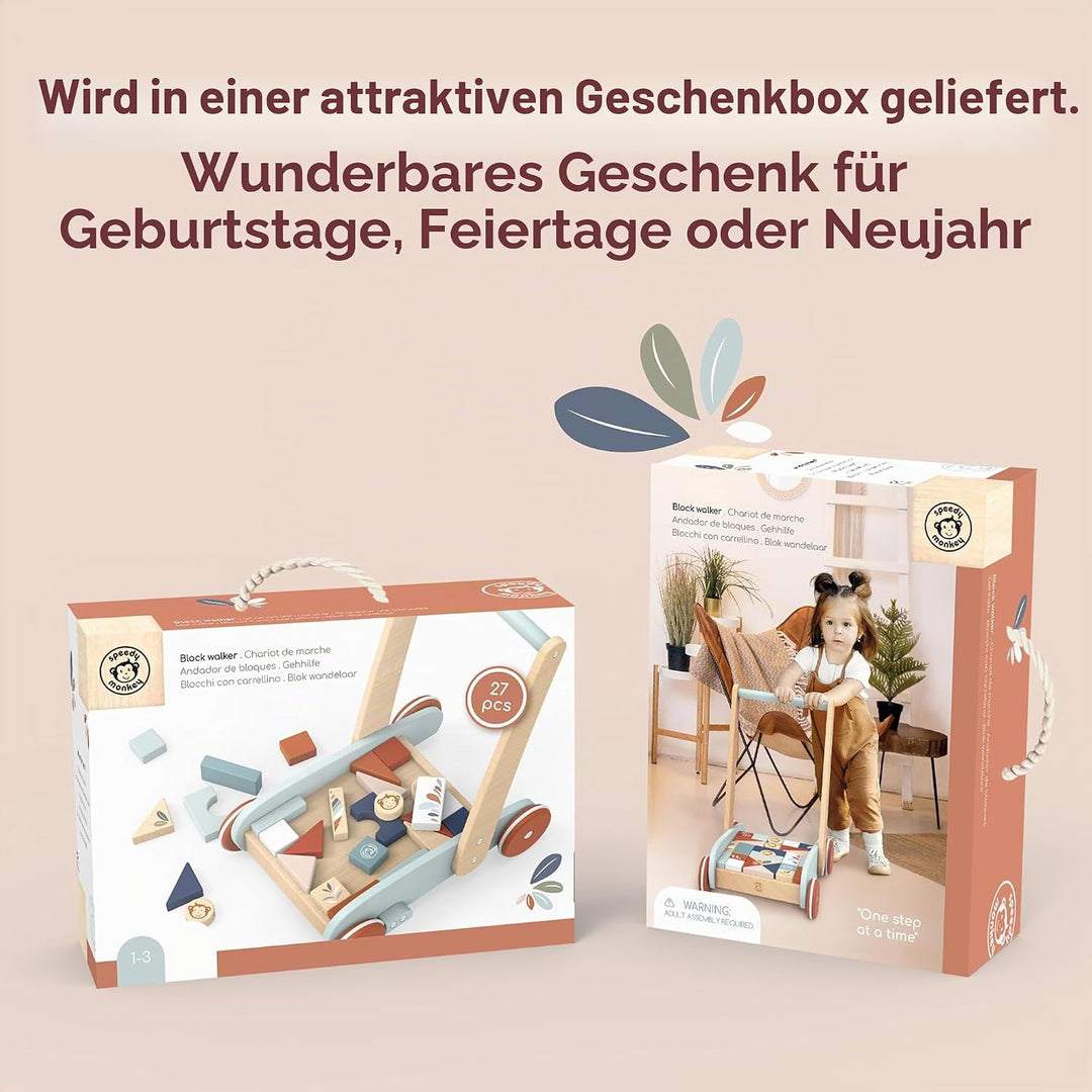 Speedy Monkey Lauflernwagen mit Bausteinen und Bremssystem für mehr Sicherheit 34,9x24,9x40cm bunt,