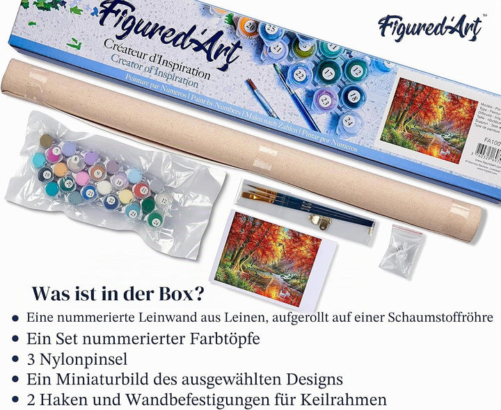 Figured'Art Malen Nach Zahlen Erwachsene Boot am Herbstlichen Fluss - Paint by Numbers Basteln DIY B
