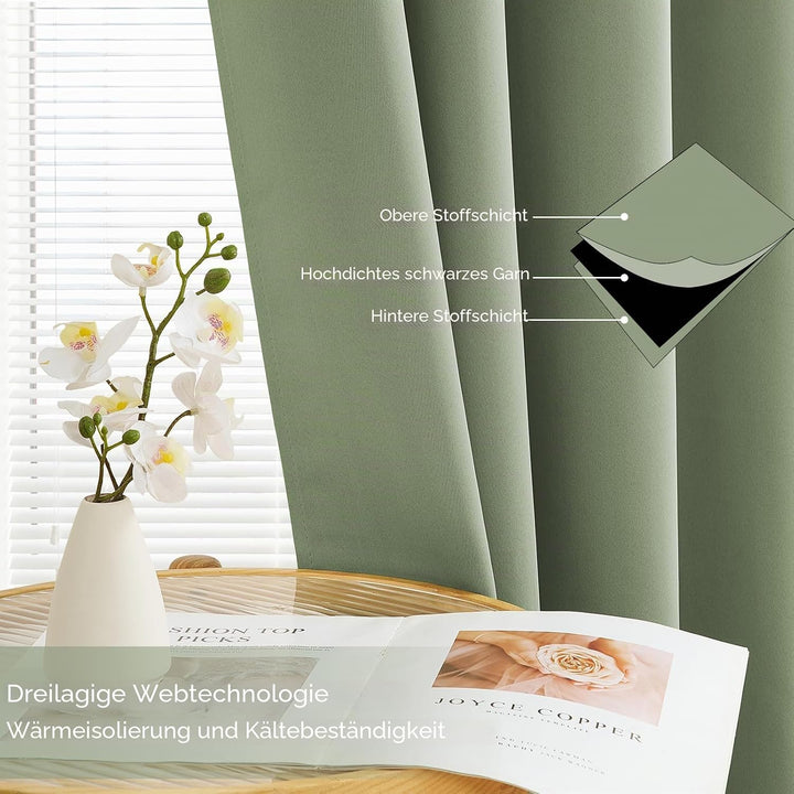 MRTREES Thermo Gardinen mit Ösen Blickdicht Grün für Küche Fenster Wohnzimmer Modern Kurz 2er Set H