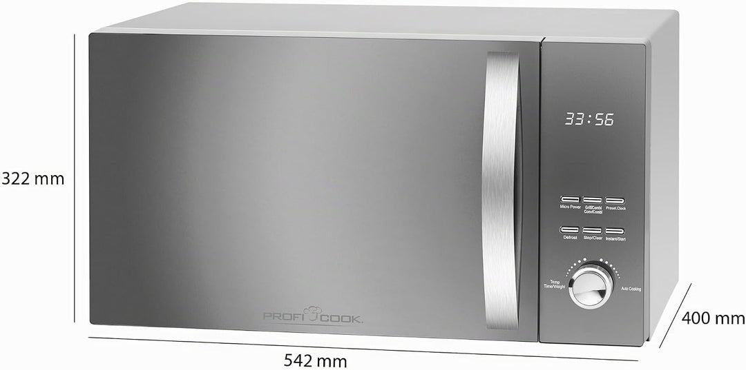 ProfiCook PC-MWG 1176 H, 3 in 1 Mikrowelle mit Heissluft und Grill, 23 Liter Garraum, 2300 Watt Heis