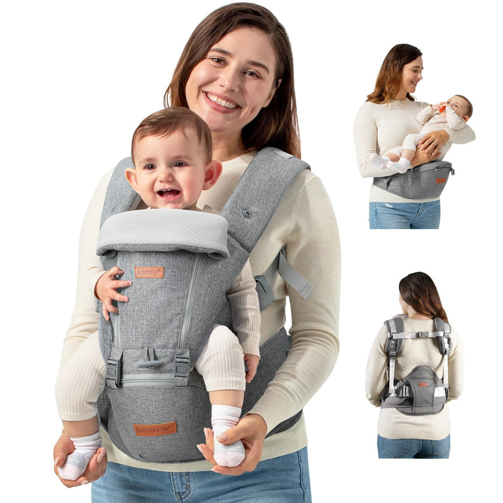 besrey Babytrage, Ergonomische Baby Trage mit Hüftsitz, Baby Carrier mit Lendenstütze, 6 Tragepositi