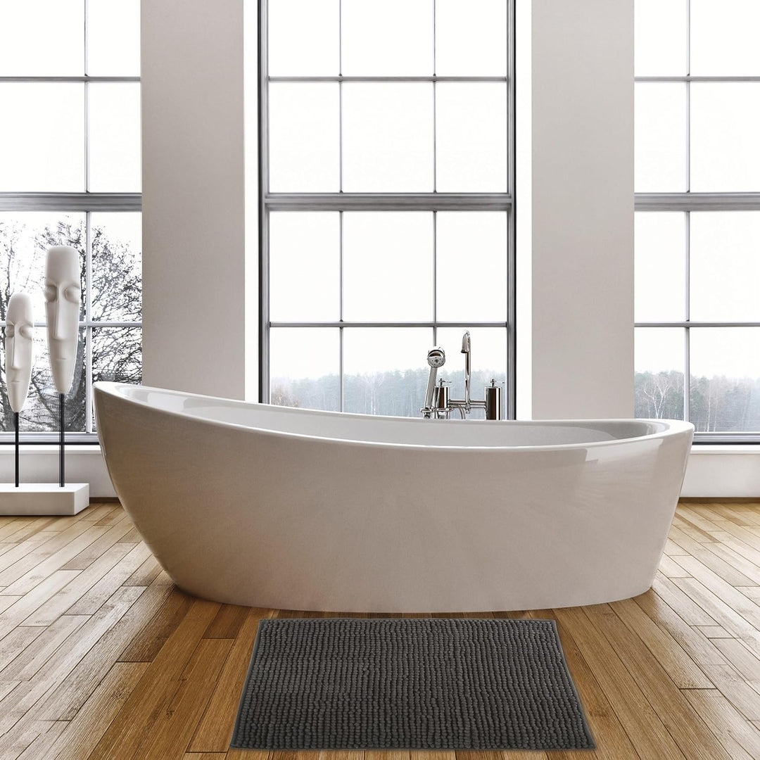 MSV Badteppich Badvorleger Duschvorleger Chenille Hochflor Badematte 60x90 cm – Grau Grau 60 x 90 cm