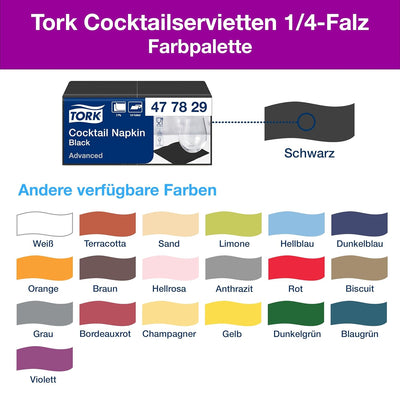 Tork 477829 Cocktailservietten Schwarz / Cocktail Serviette in Advanced Qualität mit 1/4 Faz/ 12 x 2