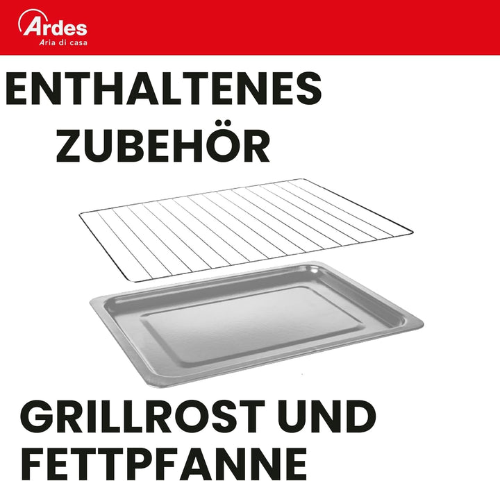 ARDES - AR6211B Elektrischer Kleinbackofen Fassungsvermögen 10 Liter Mit Innenbeleuchtung Regulierba