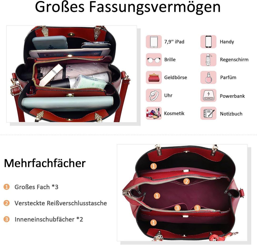 DORRISO Elegant Damen Handtasche Grosse Kapazität Schultertasche mit Einzigartigem Anhänger Umhänget