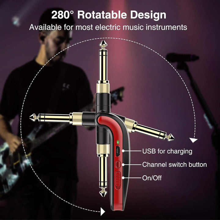 LEKATO Stereo 2.4GHZ Guitar Wireless System Wiederaufladbarer Gitarrensender Empfänger für Gitarren,