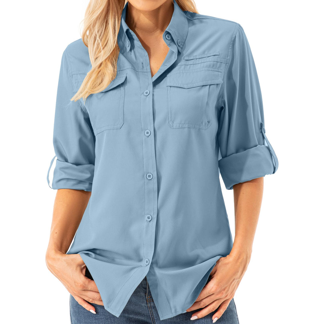Asfixiado Damen Hemdbluse UV Shirt UPF 50+ Safari Kleidung Wanderbluse Damen Outdoor Cooling Quick D
