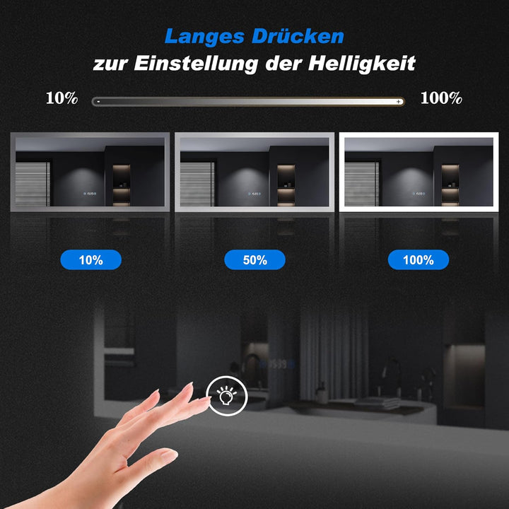 SONNI LED Badspiegel 120x60 cm, Touchschalter mit Uhr & Temperatur, 3 Lichtfarben für Make-up, Antib