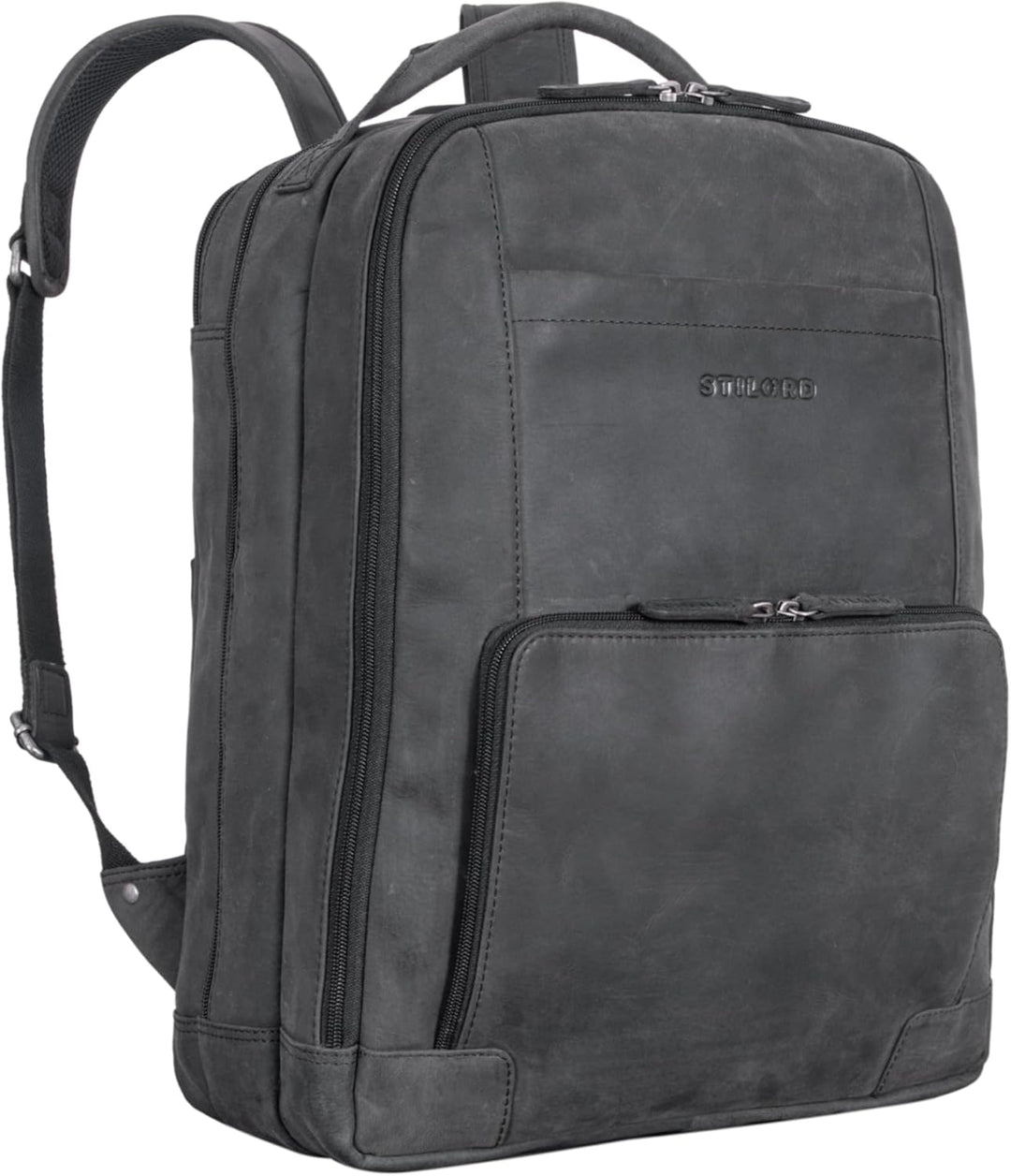 STILORD XL Herren-Businessrucksack aus Leder anthrazit - 15-17 Zoll grosser Arbeitsrucksack - Männer