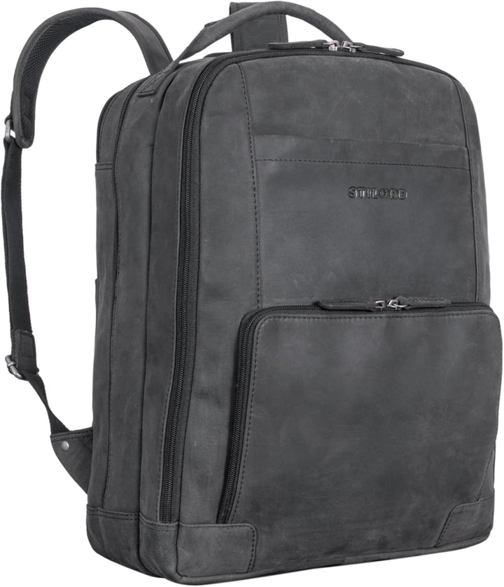 STILORD XL Herren-Businessrucksack aus Leder anthrazit - 15-17 Zoll grosser Arbeitsrucksack - Männer