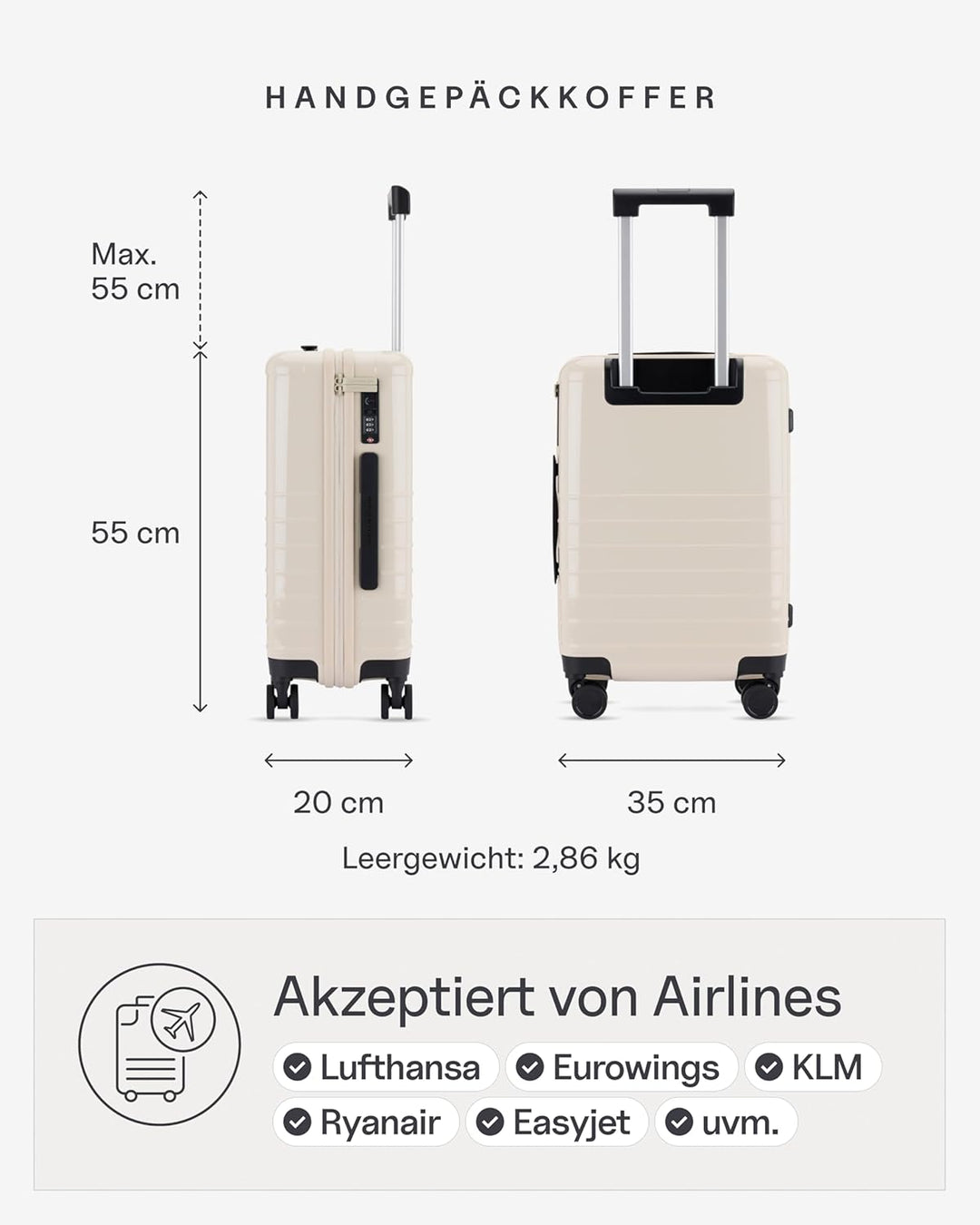 Kapten & Son Koffer Heathrow Essential Cabin Sandstone 34 L | Handgepäck Koffer 55 x 35 x 22 cm Beig