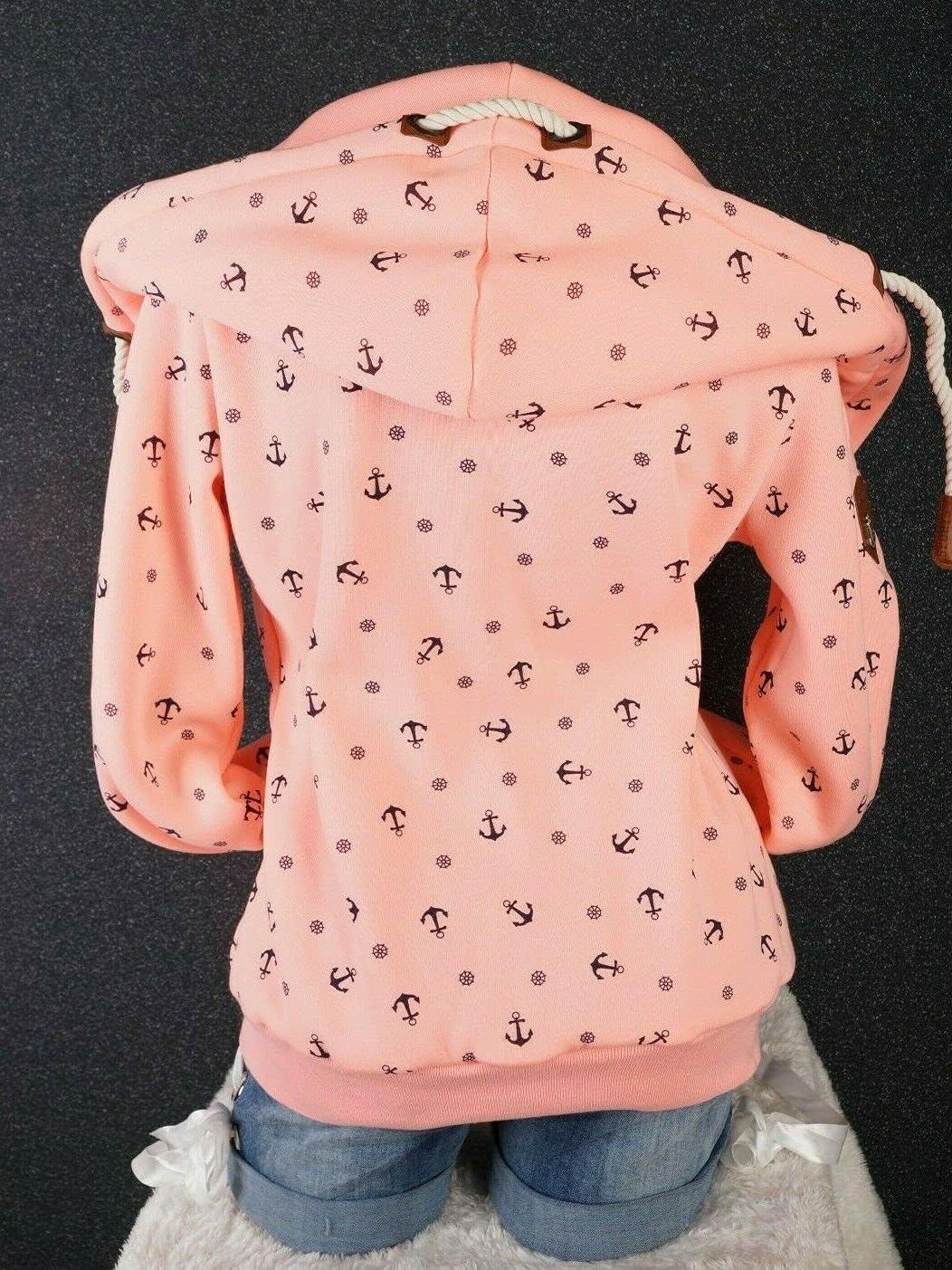 VIN TE Damen Sweat Jacke XXL Kapuze Hoodie Übergangsjacke Fleece gefüttert schräger Reissverschluss