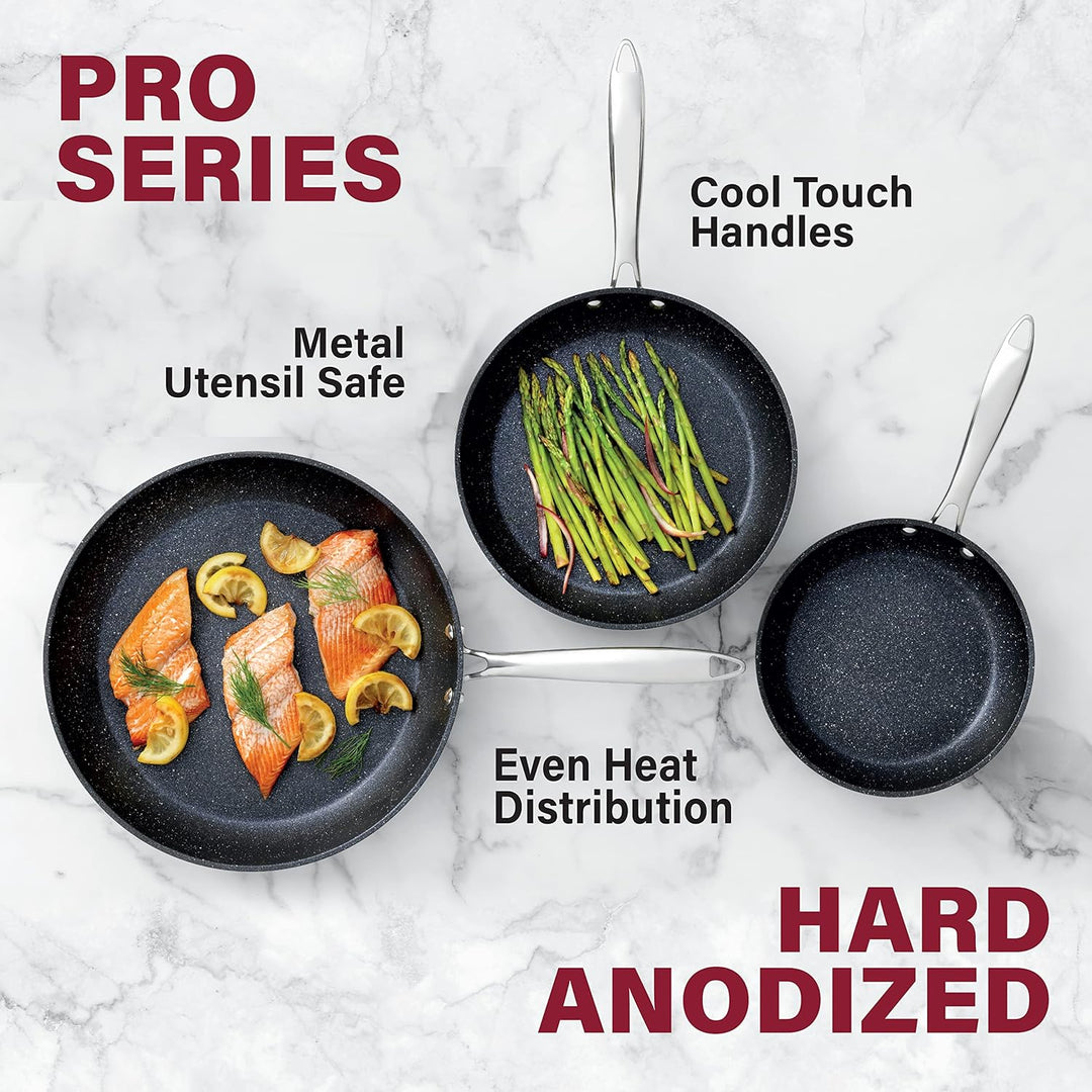 Granitestone Pro Harteloxiertes Set Pfanne 8", 10" und 12" Kochgeschirr, 100 Prozent PFOA-frei, ofen