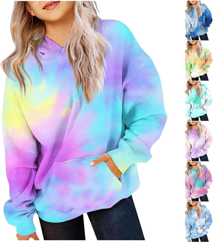 EMATOP Mädchen Batik Hoodie Freizeit Langarm Kapuzenpullover Winter Baumwolle Sweatshirt mit Kapuze