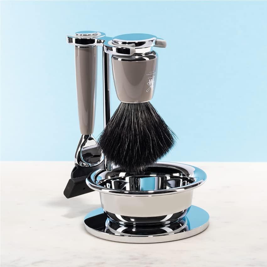 MÜHLE Rytmo Systemrasierer - kompatibel mit Gillette-Klingen, edler Edelharz-Griff, verchromten Meta