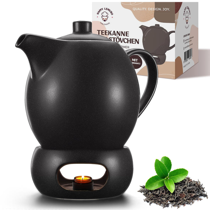 Happy Lemuro Teekanne mit Stövchen Set - 1,2 l - mit Siebeinsatz - Tea Pot - Teapot - Zubehör - Kera
