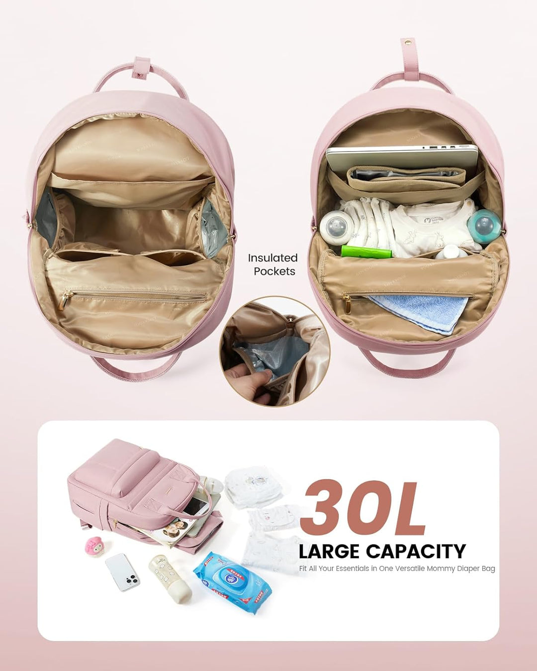 LOVEVOOK Wickelrucksack Baby Wickeltasche Rucksack mit Wickelauflage Lässig Diaper Bag mit Kinderwag