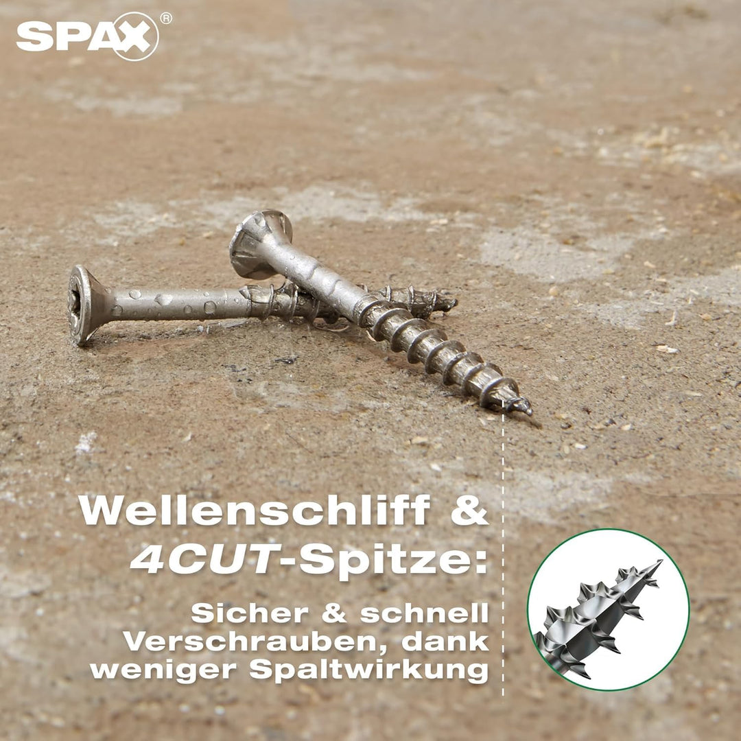 SPAX Universalschraube, 5 x 60 mm, 180 Stück, Teilgewinde, Senkkopf, T-STAR plus T20, 4CUT, Edelstah