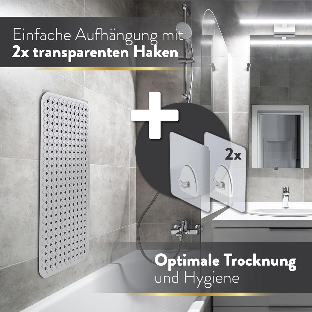 Badewannenmatte rutschfest & hautsensitiv (grau) - 88x39 cm - maschinenwaschbar | schimmelfrei | BPA