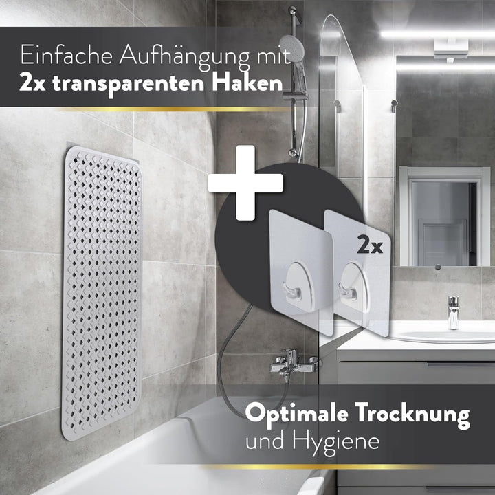 Badewannenmatte rutschfest & hautsensitiv (grau) - 88x39 cm - maschinenwaschbar | schimmelfrei | BPA