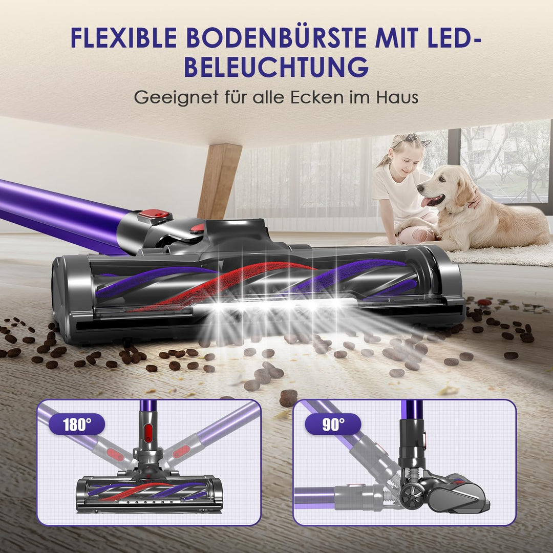 Akku Staubsauger Kabellos, 45000Pa Kabelloser Staubsauger mit Touchscreen, 50Mins, 1.6L, H13 HEPA, A