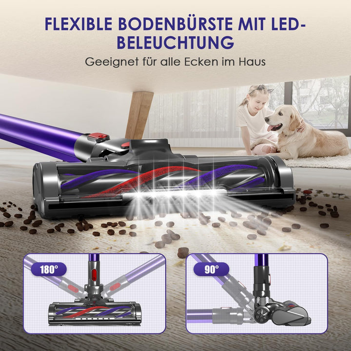 Akku Staubsauger Kabellos, 45000Pa Kabelloser Staubsauger mit Touchscreen, 50Mins, 1.6L, H13 HEPA, A