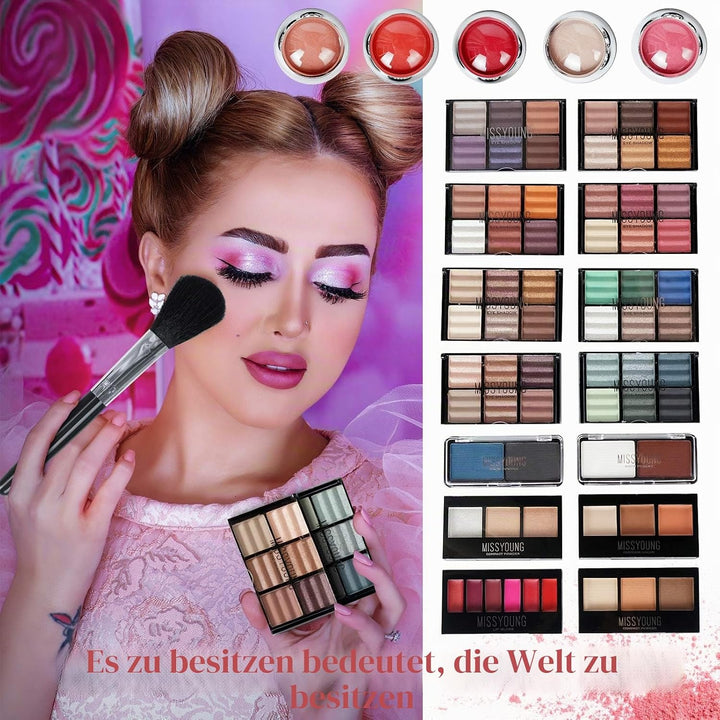 MKNZOME Schminkkasten Make-Up Set, Professionelles Kosmetische Schmink Set mit Lidschatten Lippenglo