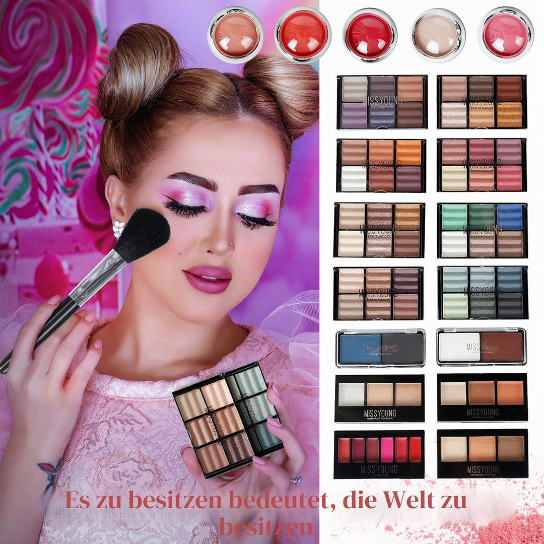 JasCherry Schminkkoffer Multifunktions Schmink Kosmetik Make-up Set mit Lipgloss, Lidschatten, Blush
