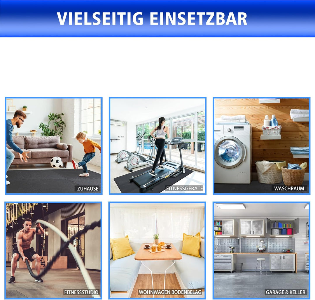 Eva Bodenschutzmatte Fitness 30x30x1cm – Puzzlematte rutschfest & stossdämpfend – 18 Stück grau – Bo