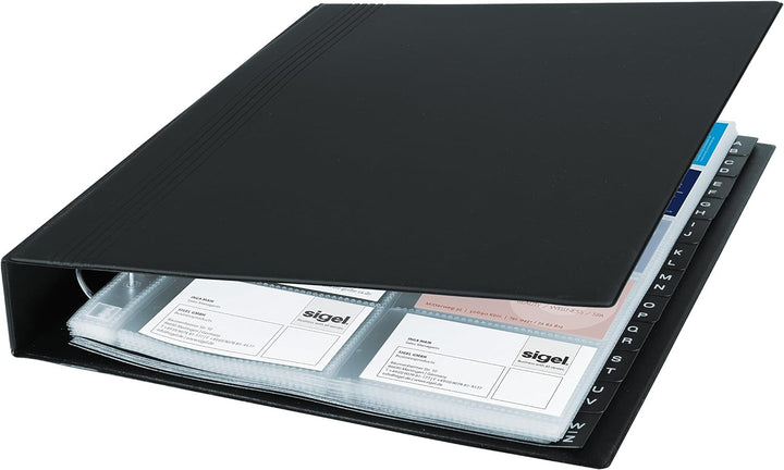 SIGEL VZ301 Visitenkarten-Ringbuch Visitenkarten-Mappe schwarz, für 400 Karten, mit 20 Sichthüllen,