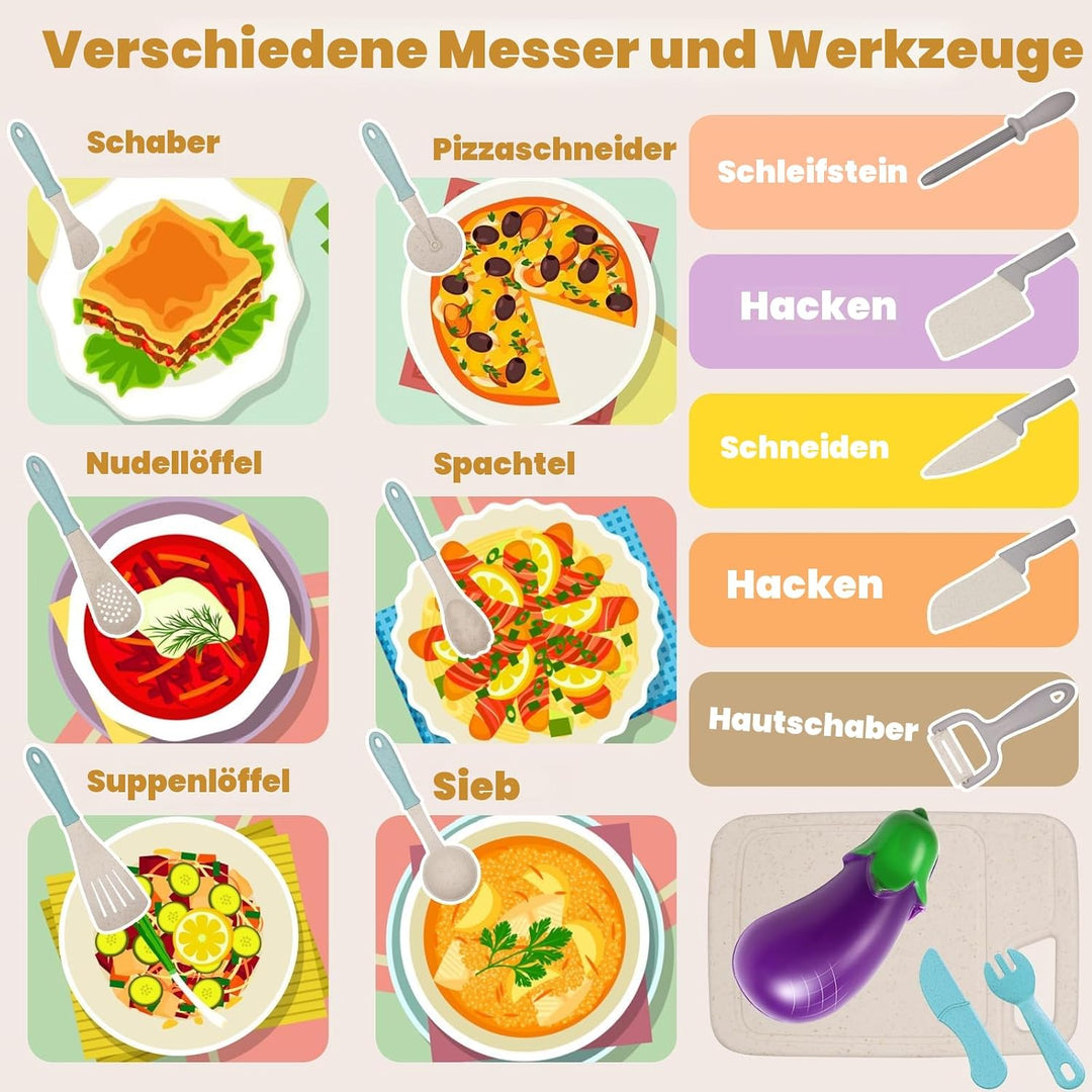49 Stück Kinderküche Zubehör, Spielküche Zubehör, Puppenküche Zubehör, Matschküche Kinder Outdoor, K
