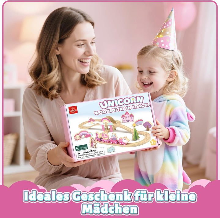Lehoo Castle Holzeisenbahn für Mädchen, Holz Eisenbahn Kinder, Eisenbahn Holz, Einhorn Spielzeug, Sp