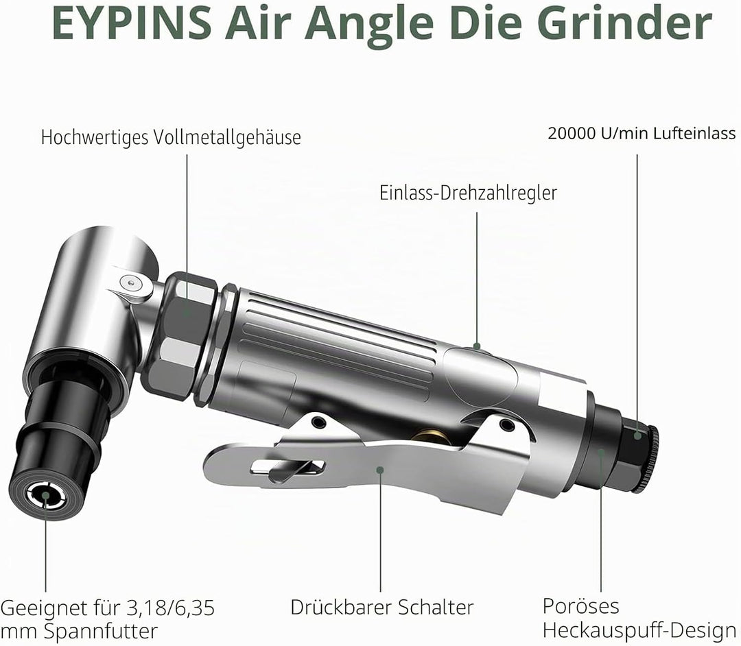EYPINS Druckluftschleifer Set, Stabschleifer Druckluft Schleifer 90° abgewinkelt Winkelschleifer 90p