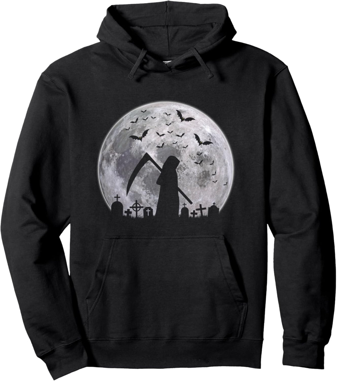 Sensenmann & Vollmond, Fledermäuse, auf Friedhof - Halloween Pullover Hoodie