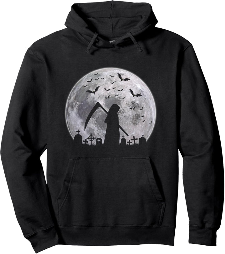 Sensenmann & Vollmond, Fledermäuse, auf Friedhof - Halloween Pullover Hoodie