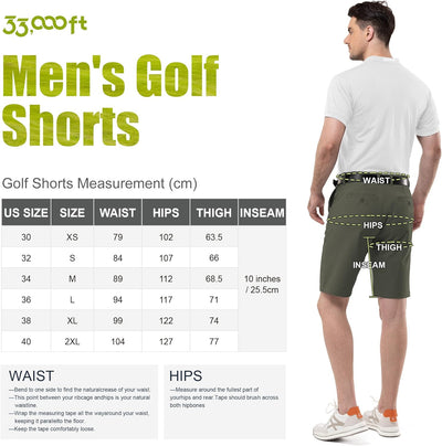 33,000ft Herren Golf Shorts UPF 50+ Stretch Shorts 10'' Bermuda Shorts Kurze Hose Dry Fit Causal Sho