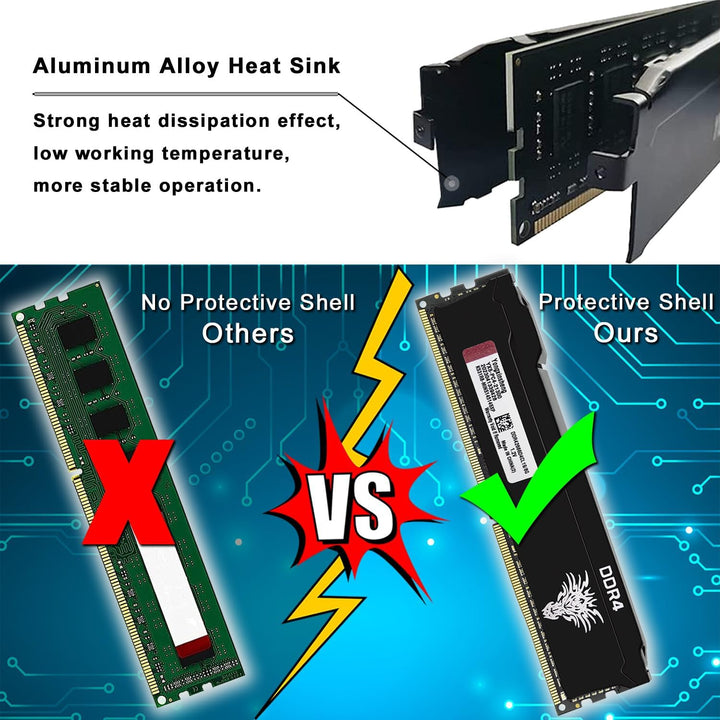 DDR4 2666MHz 8GB Desktop RAM PC4-21300 UDIMM Non-ECC Unbuffered 1.2V 288-Pin CL19 PC Computer Memory