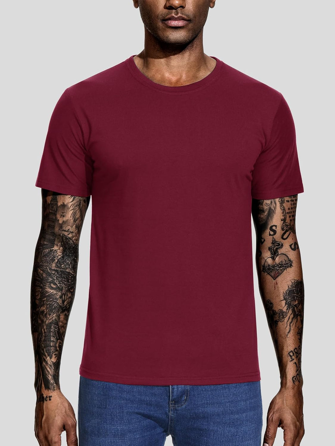 Teesmen T-Shirt Für Herren Kurzarm Rundhals Einfarbige Sport Basic Männer 5er Polyester Oder Baumwol
