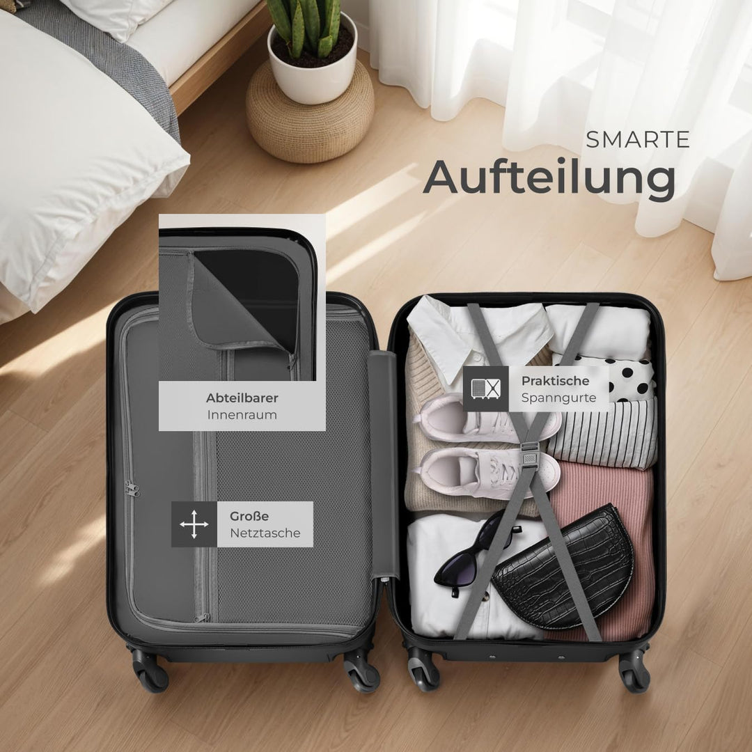 tectake® 3er Kofferset mit Kofferwaage & Kofferanhänger, Reisekoffer Set, ABS Hartschalenkoffer Set,