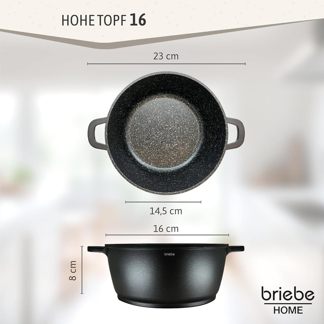briebe Black Titanium Induktionstopf mit Antihaftbeschichtung, Titan, Kasserolle 16 cm, Aluminiumgus