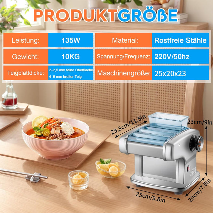 Elektrische Nudelmaschine, 135W pastamaker aus Edelstahl, geeignet für die Herstellung von Spaghetti