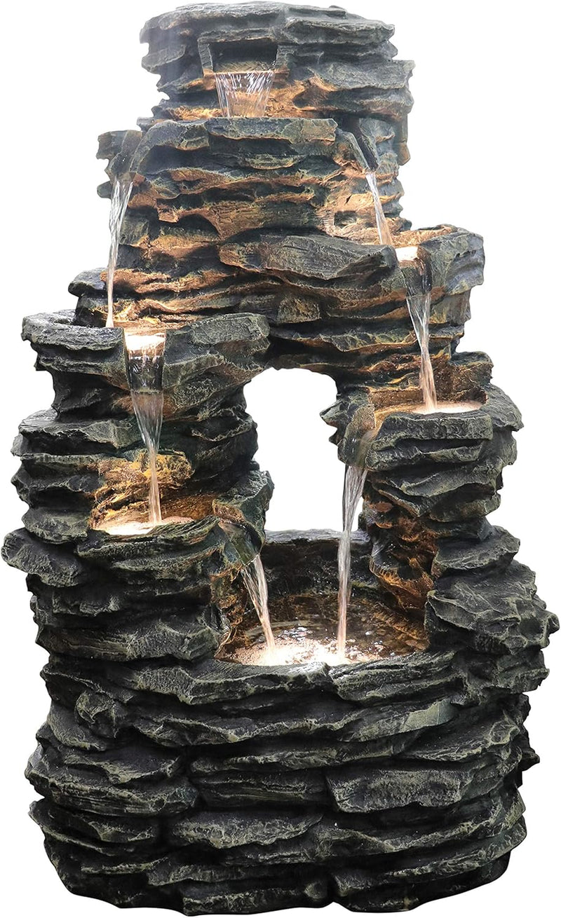 Dehner Gartenbrunnen Salto mit LED Beleuchtung, ca. 99 x 63.5 x 50 cm, Polyresin, grau