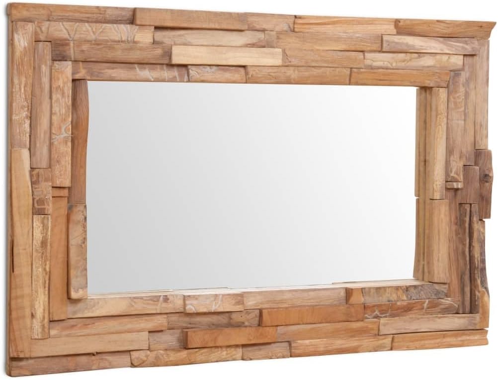 vidaXL Teak Dekorativer Spiegel Handgefertigt mit 4 Aufhängehaken Holzspiegel Wandspiegel Flurspiege