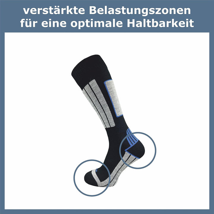 GAWILO Herren Skisocken mit Polsterung (4er-Pack) 20% wärmende Wolle 47-50 schwarz+, 47-50 schwarz+
